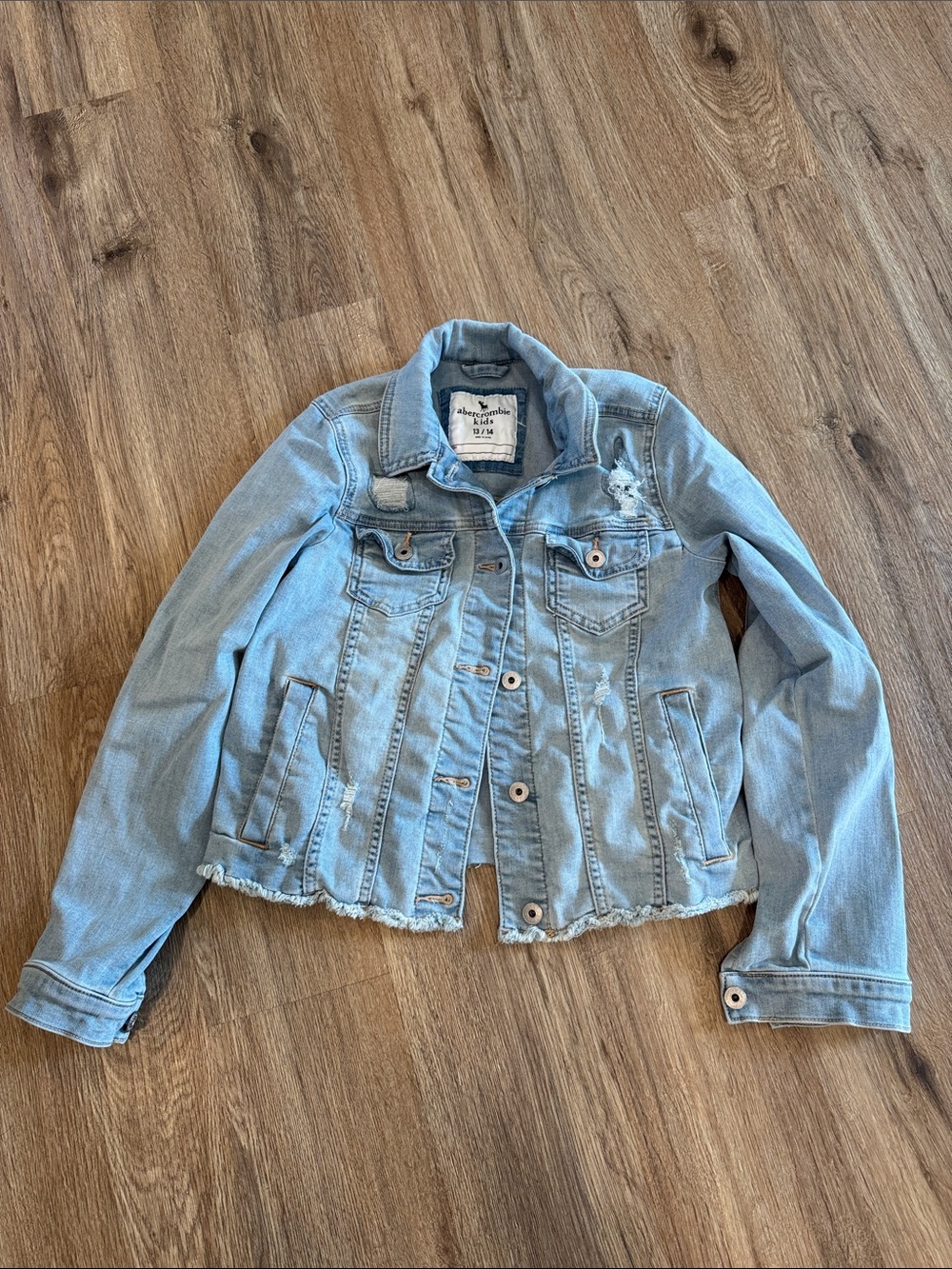 Abercrombie & Fitch Light Wash Distressed Denim Jacket